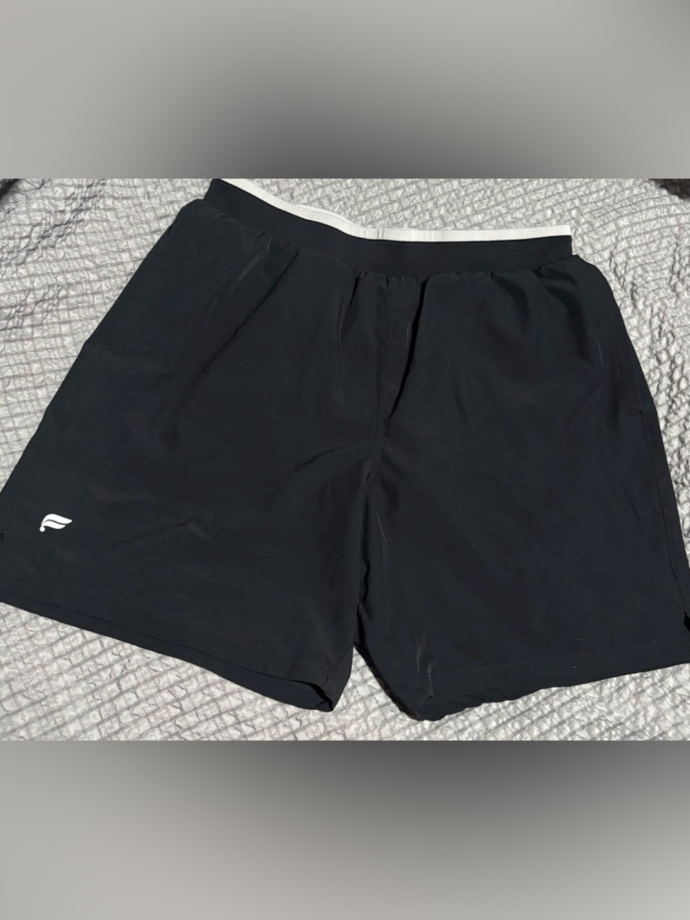 Fabletics Black Athletic Shorts with Gray Waistband and Lining.